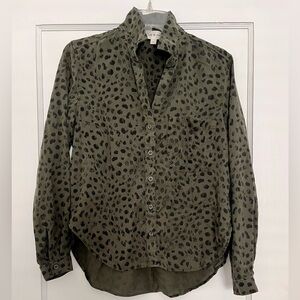 Green Leopard Print Long Sleeve Top